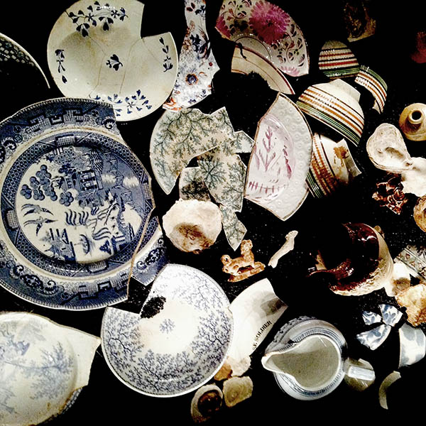 Broken ceramic displayed in museum